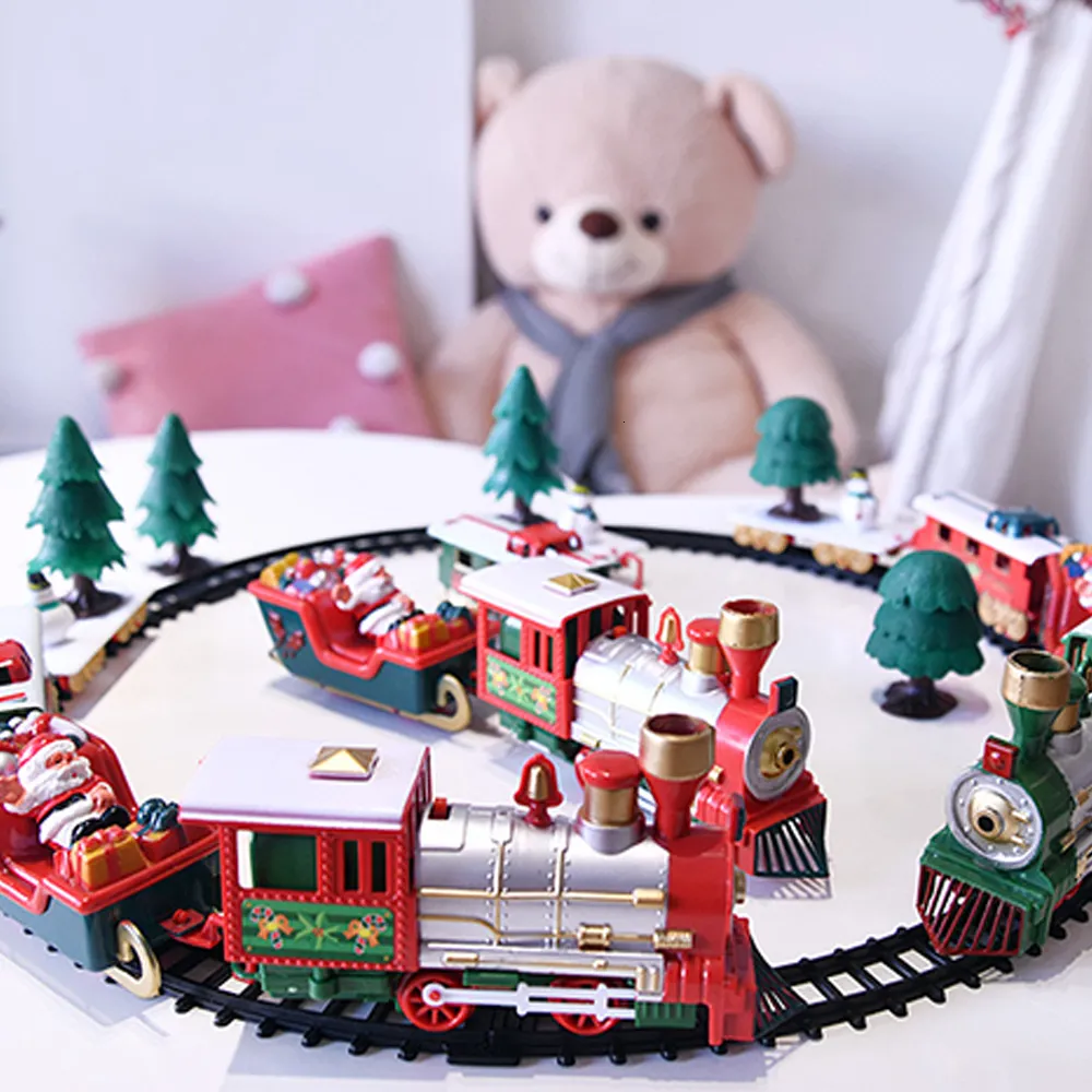 Electricrc Track Christmas Train Trainy Set Electric Railways Santa Claus Auto Locomotive Kids Puzzle Educatief verjaardagscadeau 230419