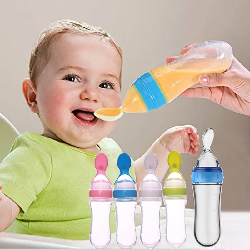 Bébé Biberons Cuillères Biberon Compte-gouttes Cuillère En Silicone Enfants Toddler Couverts Ustensiles Complément Alimentaire Pressant Cuillère T9I002289