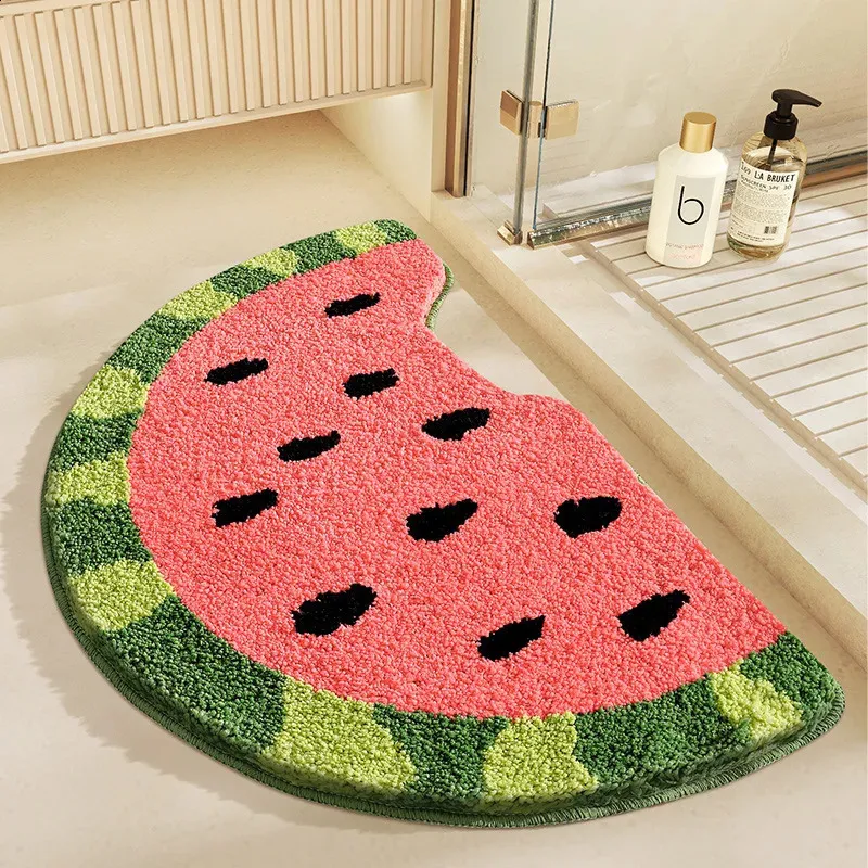 Carpet Watermelon Bathroom Rug Soft Tufted Irregular Fruit Living Room Tapis Toilet Kitchen Doorway Floor Mat Dorm Home Decor 231118