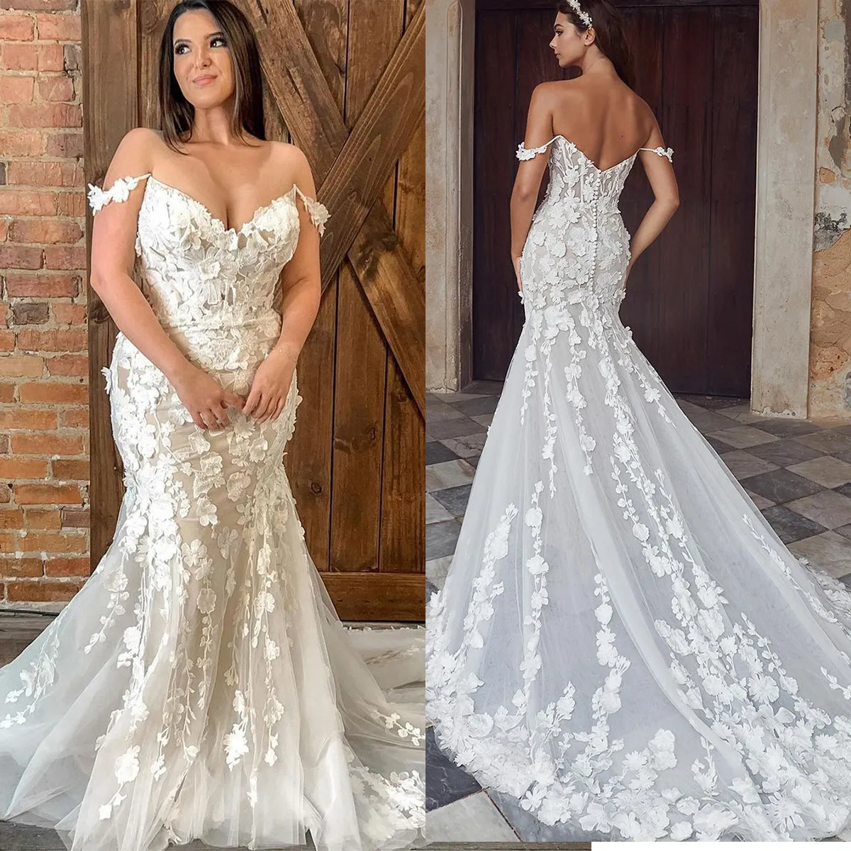 Sexy Mermaid Evening Dresses With Off-shouder Strapless Applique lace Formal Party Prom Dress,EQ9652