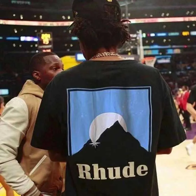 デザイナーファッション衣類 Tシャツヒップホップ Tシャツ Rhude クラシックサンセットテーマプリントハイストリートルーズオーバーサイズコットン半袖 Tシャツ夏ルーズストリート