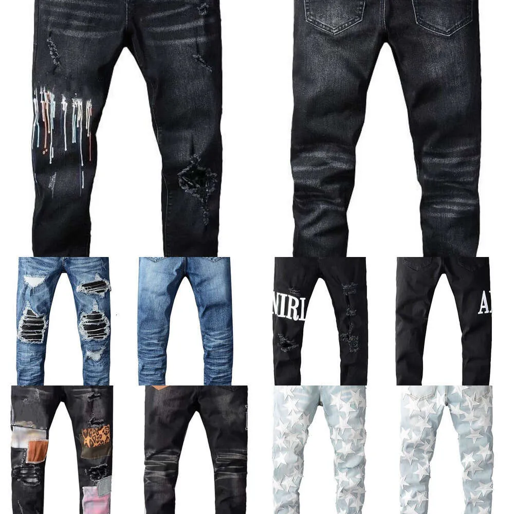 2023 Miri Haute Qualité Mode Hommes Jeans Cool Style Designer Denim Pantalon En Détresse Ripped Biker Noir Bleu Jean Slim a1