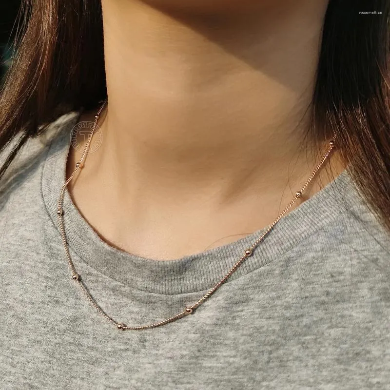 Pendant Necklaces 2023 3mm Curb Cuban Double Bead Link Necklace For Women Girl 585 Rose Gold Color Chain Fashion Jewelry Gifts HCN39