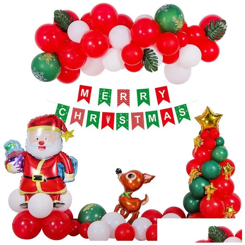 Andra evenemangsfestartiklar Julfestartiklar Set Red och Green Latex Balloon Arched Garland Aluminium Foil Balloons Santa Clau Dhmup