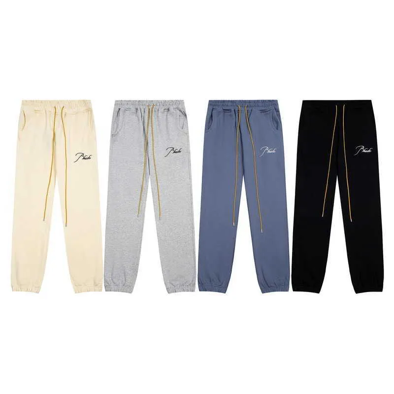 Calças de grife RHUDE Letras bordadas com cordão Terry Guard Pants homens mulheres Simples Pure Cotton Trend Brand Casual Couple Calças Streetwear