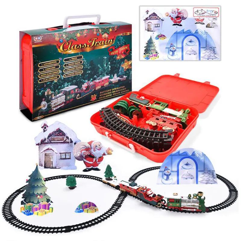 ElectricRC Track Electric Christmas Train Toy Set med Light Sound DIY Railway S Education Toys for Kids Party Xmas Gifts 230419