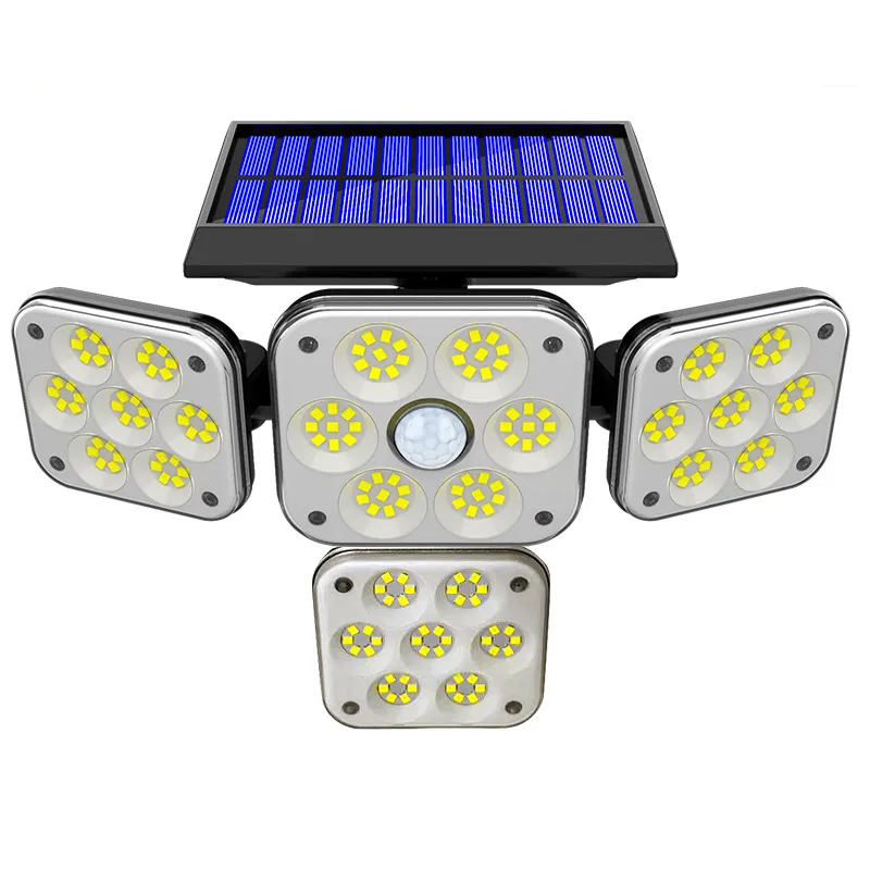 Lampe murale extérieure Lampes solaires, Projecteur à détecteur de mouvement 180 LED, 4 têtes avec 3 modes, IP65 étanche, sécurité intégrée, éclairage grand angle, lumière du jour du garage