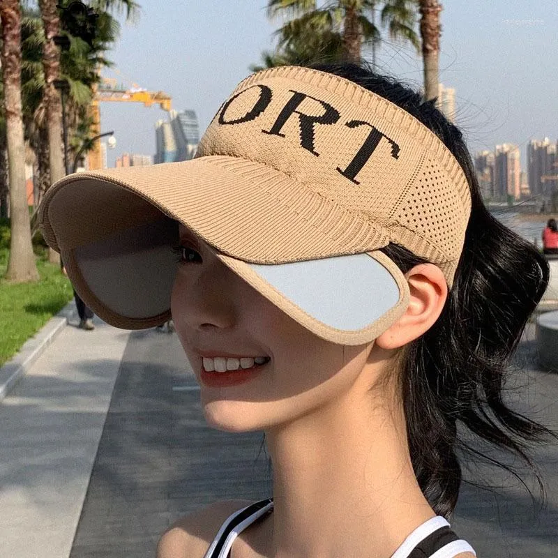 Wide Brim Hats Summer Women Baseball Cap Empty Top Knitted Large Retractable Visor Outdoor Urban Sports Sun Protection Hat