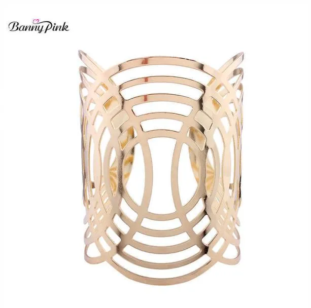 Banny Pink Chunky Lega Hollow Geo Impostazione Bracciale rigido per le donne Big Metal Bangle Gioielli a mano di moda Pulsears Q07194885105