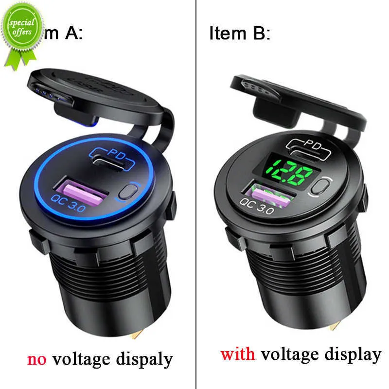 Adattador de carga rpida para coche cargador usb de 48w resistente al agua pd tipo c y qc3.0 toma de corriente con interruttore parate motocicleta marina