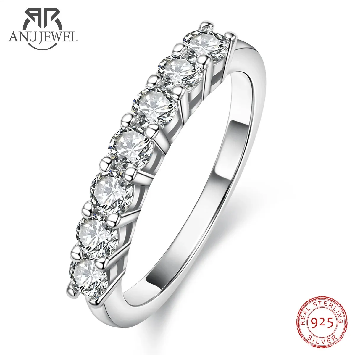 Anneaux de mariage AnuJewel 3mm 0,7ct demi-bague en argent Sterling 925 7 pierres bagues de fiançailles pour femmes 231118