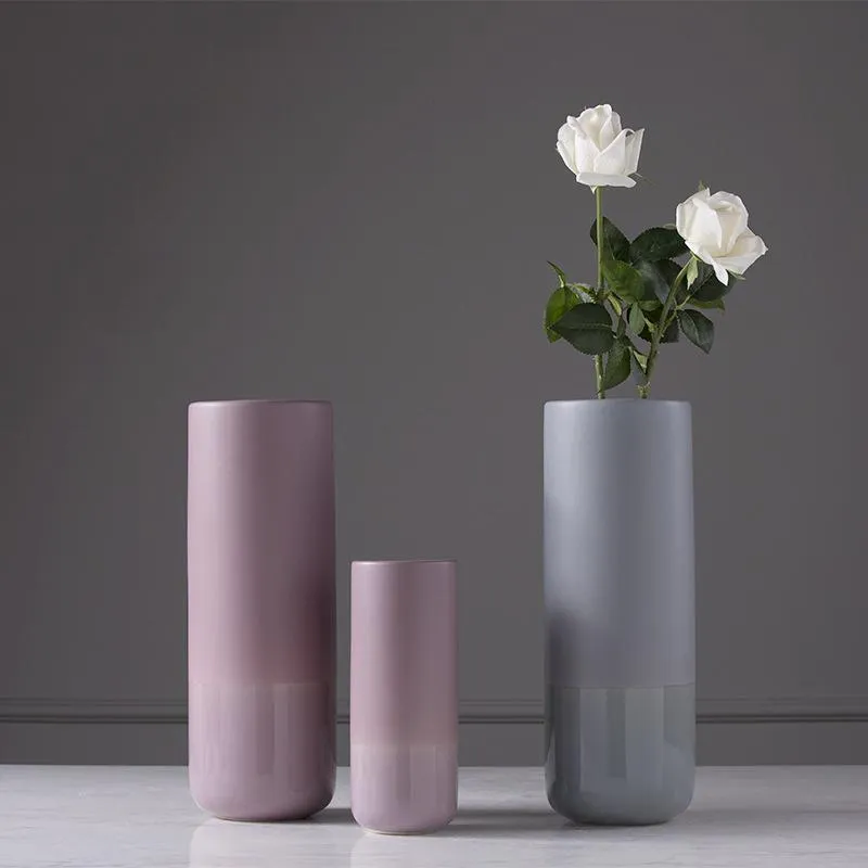 Vases Simple Couleur Céramique Mat Violet Lumineux Vase En Gros Salon Fleur Arrangement Maison Jardin Décor