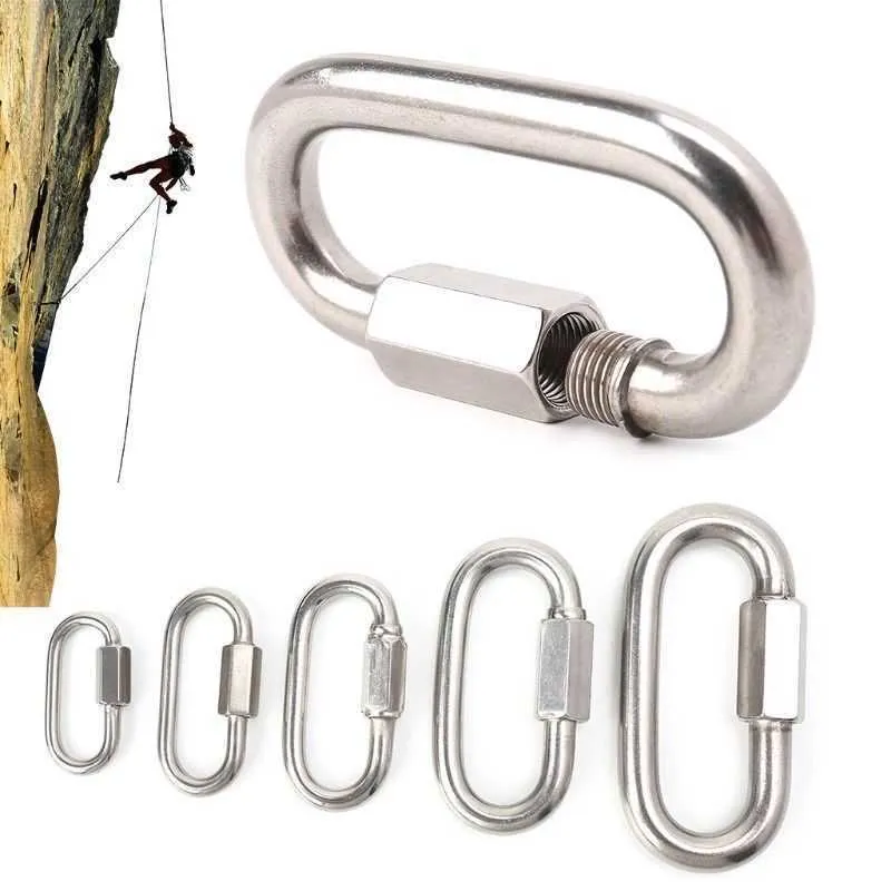 5 PCSCarabiners 1PCS 316 Stainless Steel Oval Quick Links Safety Snap Hook Climbing Carabiner Lock Buckle M4 M5 M6 M8 Silver P230420