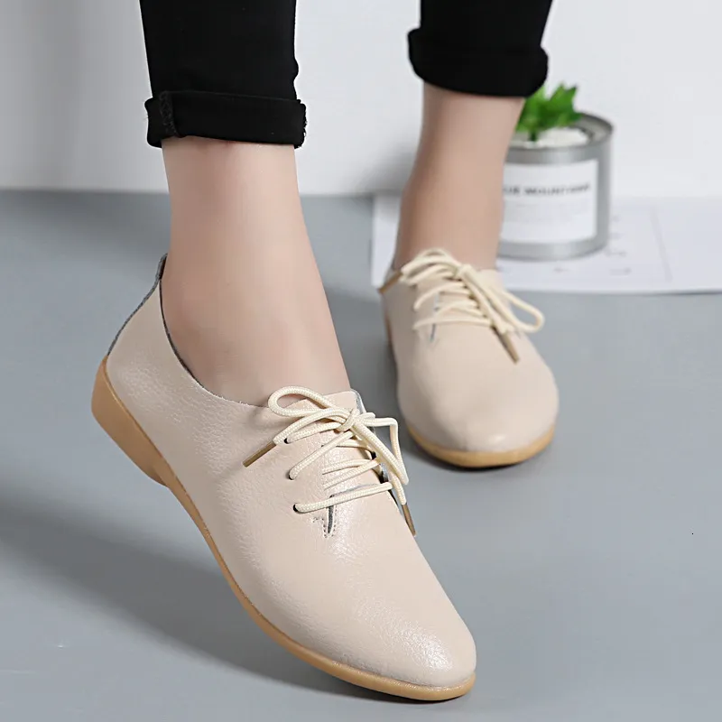 Summer Dress Genuine Loafers Leather Casual Moccasins Soft Pointed Toe Ladies Footwear Women Flats Shoes Female 230419 985