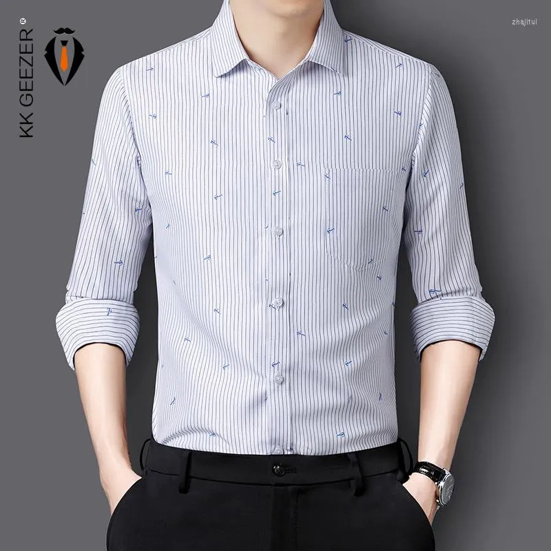 Men's Dress Shirts Men Shirt Plaid Stripe Long Sleeve 2023 Formal Fashion Casual Slim Fit Black White Designer High Quality Plus Size