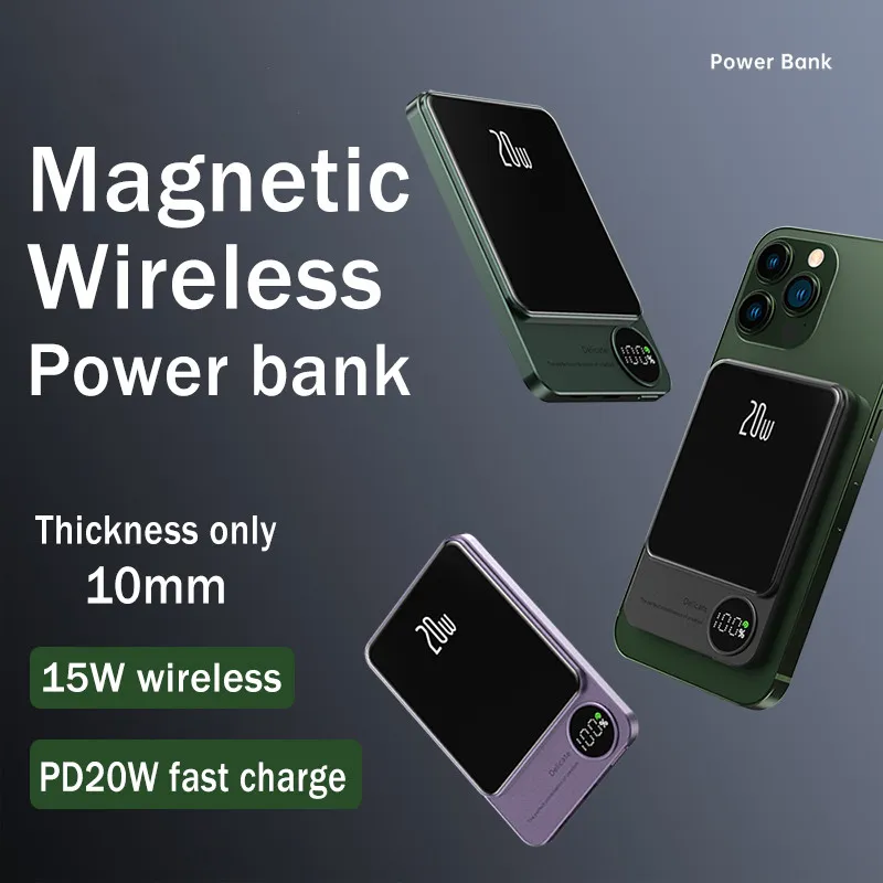 10000mAh MacSafe Battery Bank Magnetic Power Bank Wireless Charger för iPhone 14 13Pro 12Promax Externt hjälpbatteripaket