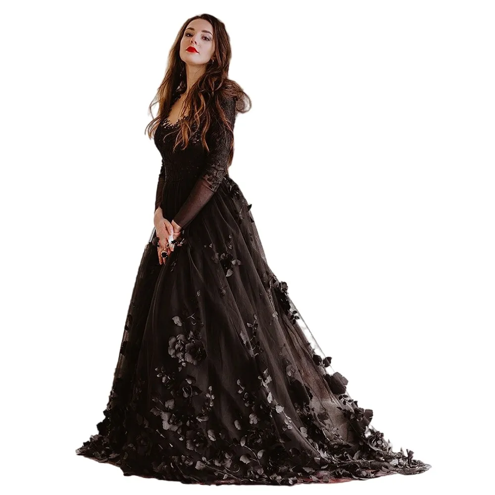Black Long Sleeve Gothic A Line Wedding Dress ... From Alegant_lady, $158.8  | DHgate.Com