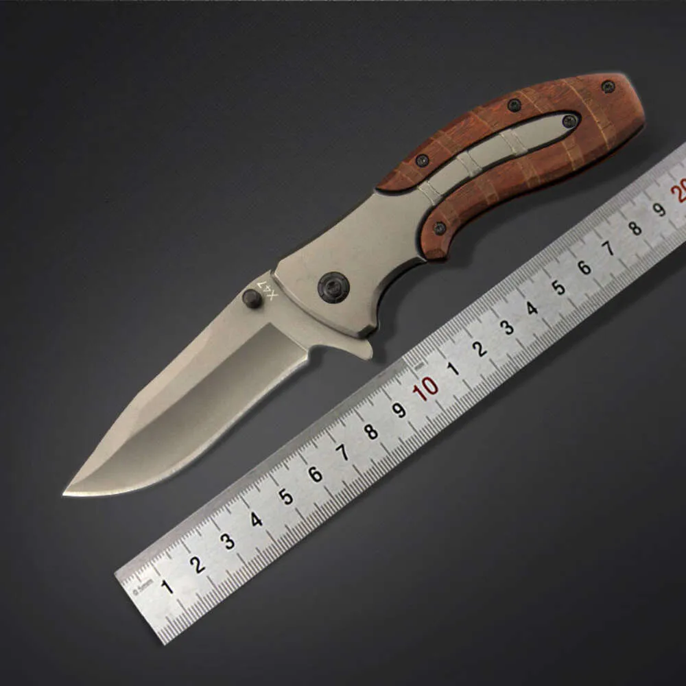 7.95'' Folding Pocket Knife Outdoor Survival Tactical Camping Hiking Hunting Knives Wood Handle Rescue Self-defense Tool