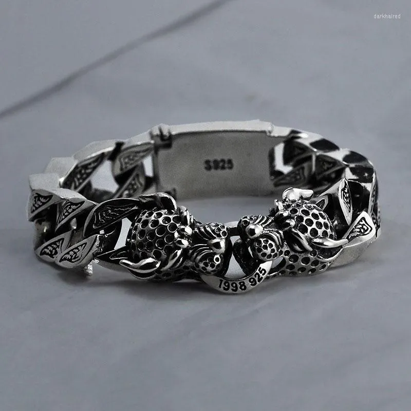 Braccialetti a maglie Vero argento sterling 925 Grande braccialetto con testa di leopardo Punk Dichiarazione Animale Tailandese Uomo Gioielleria raffinata Regali di Natale