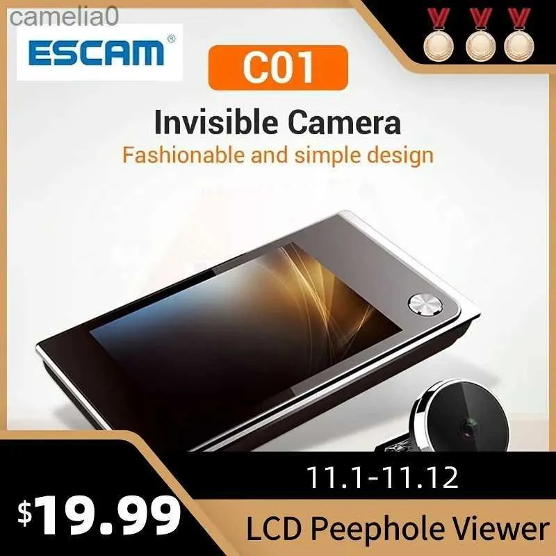 Kapı Zilleri Escam C01 3.5 inç Dijital LCD 120 Derece Peephole Viewer Fotoğraf Görsel İzleme Elektronik Kedi Göz Kamerası Kapı Zili Cameral231120