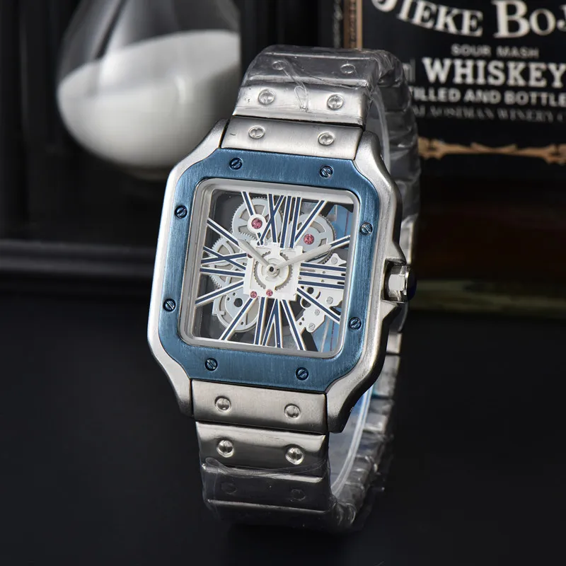 Men s Designer Hollowed Out Japanese Quartz Watch Double Buckle Sapphire Inlay Blue Steel Pointer 39.8mm Crown