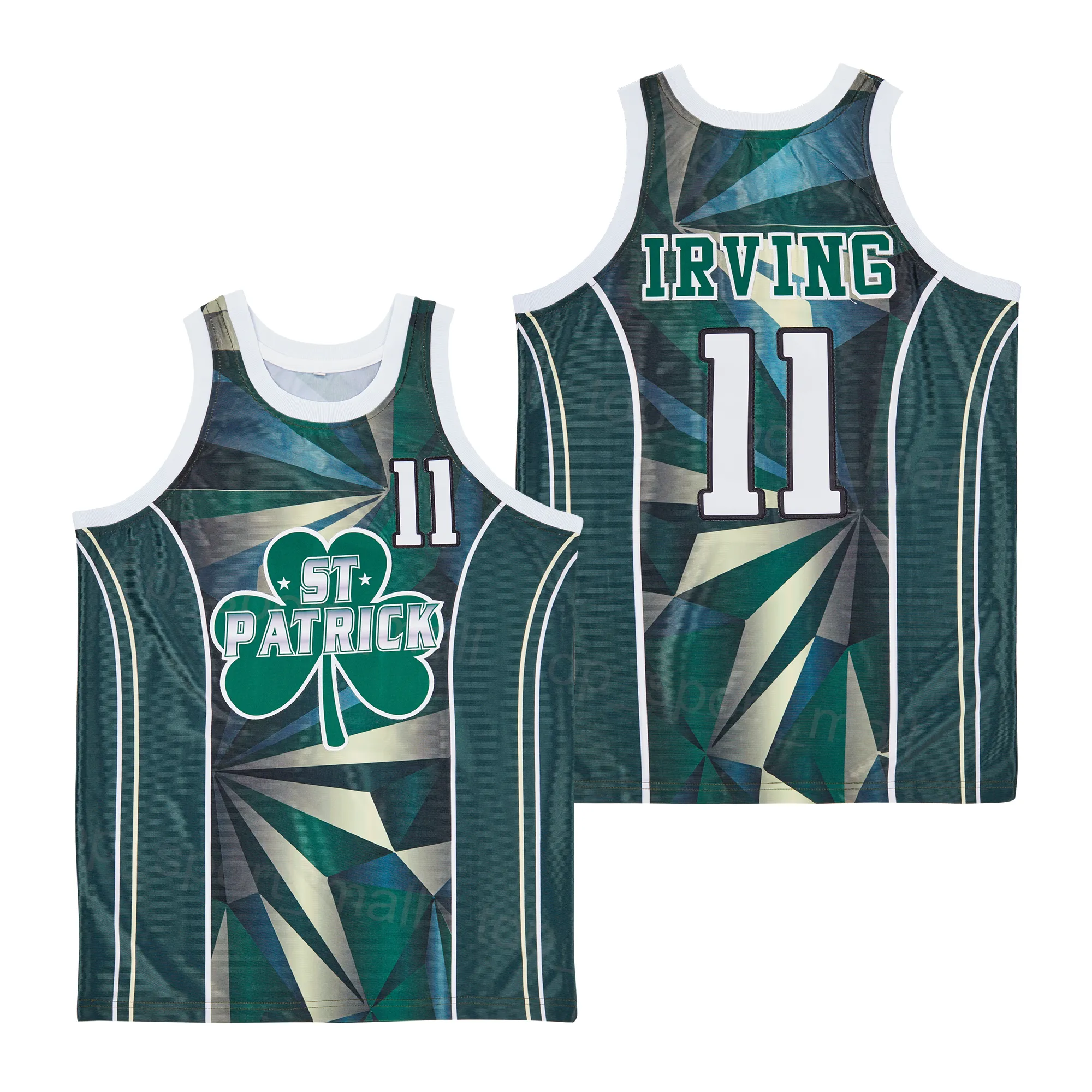 High School Basketball St Patrick Kyrie Irving Jersey 11 Clover Alternate Men Moive Pulôver HipHop University para fãs de esporte Equipe Verde Respirável Algodão Puro