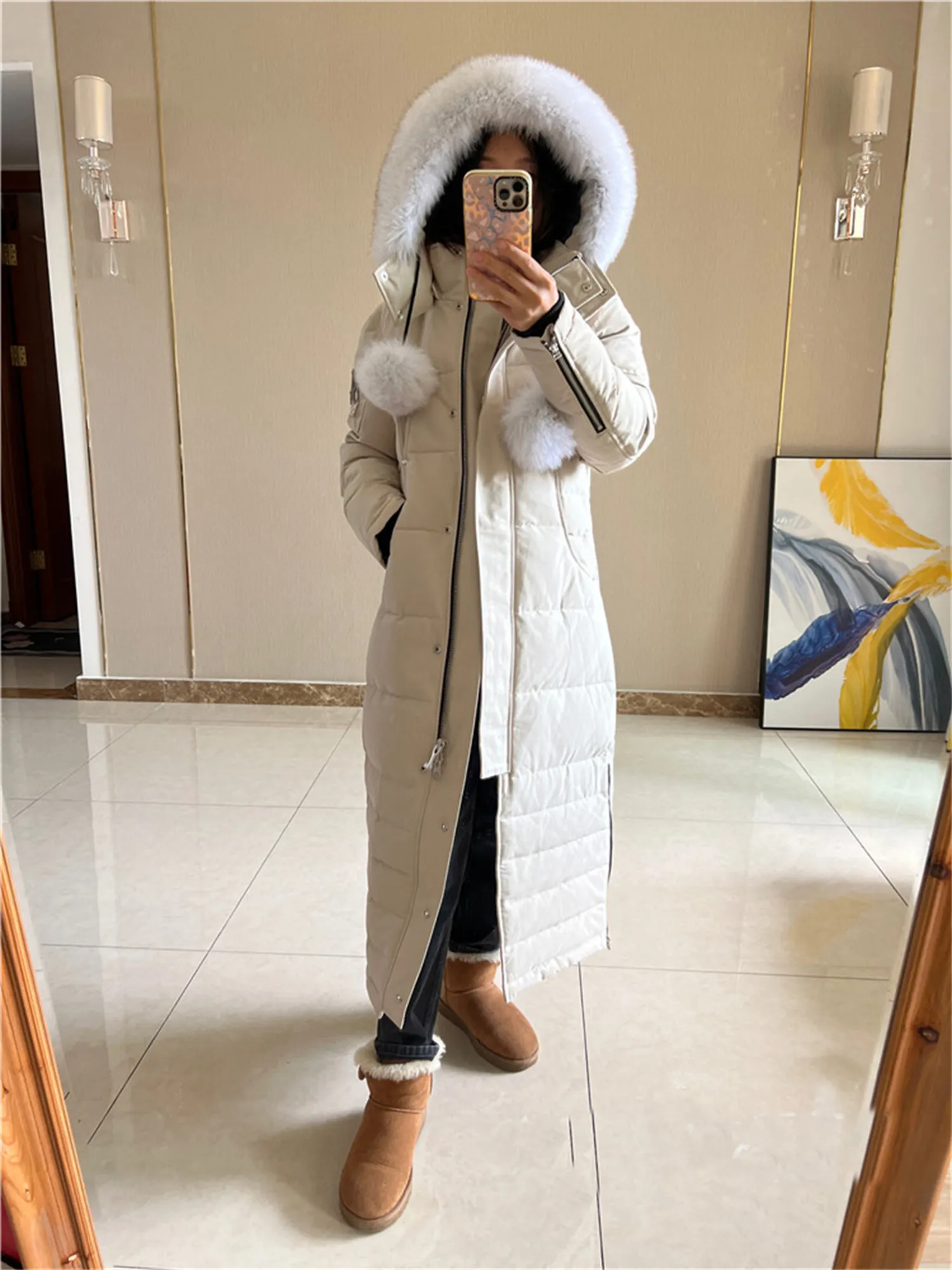 Women's Jacket Fur Collar Hooded Down Long Waarm Thicken Outwear