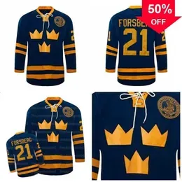 Mag Mit #21 Peter Forsberg Jersey Team SWEDEN Ice Hockey Jerseys embroidered 100% Stithed Blue Custom Your Name & Number