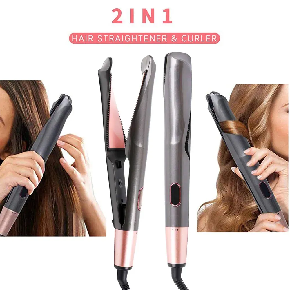 Curling Irons 2 i 1 hårrätare och curler vridning rätning curling järn professionell negativ jon snabb uppvärmning styling platt järn 231120