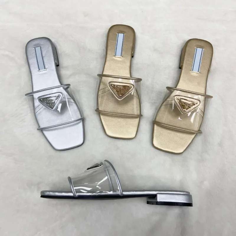 Slippers transparant heldere pvc slip op platte muilezel driehoek gesp geworden sandalen slides slijbanen zomers zomers schuifregelaars loafers bad strand voetbed