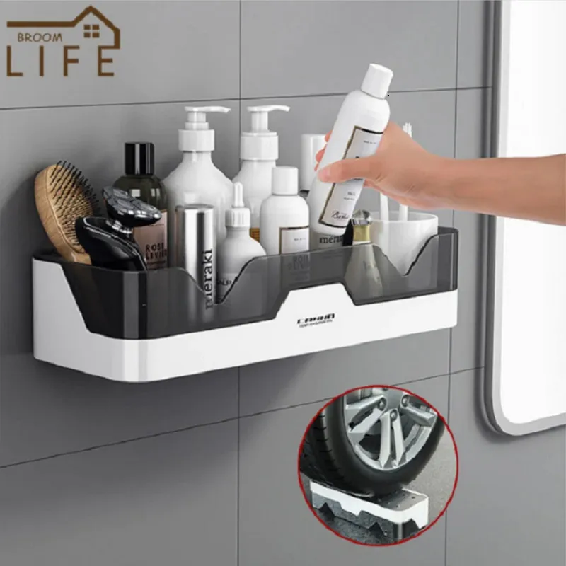 Badrumshyllor hylla wc schampo hållare dusch väggmontering kök förvaring korg kosmetisk rack hem arrangör badtillbehör 230419
