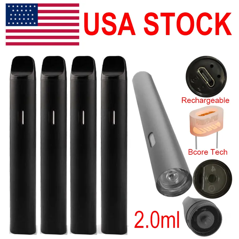 2ml Disposable Vape Pen USA STOCK E-cigarette Pod Carts Thick Oil Empty Round Pens Type-C Rechargeable 350mah Battery Ceramic Coil Vaporizer Custom Logo D11 Black Pen