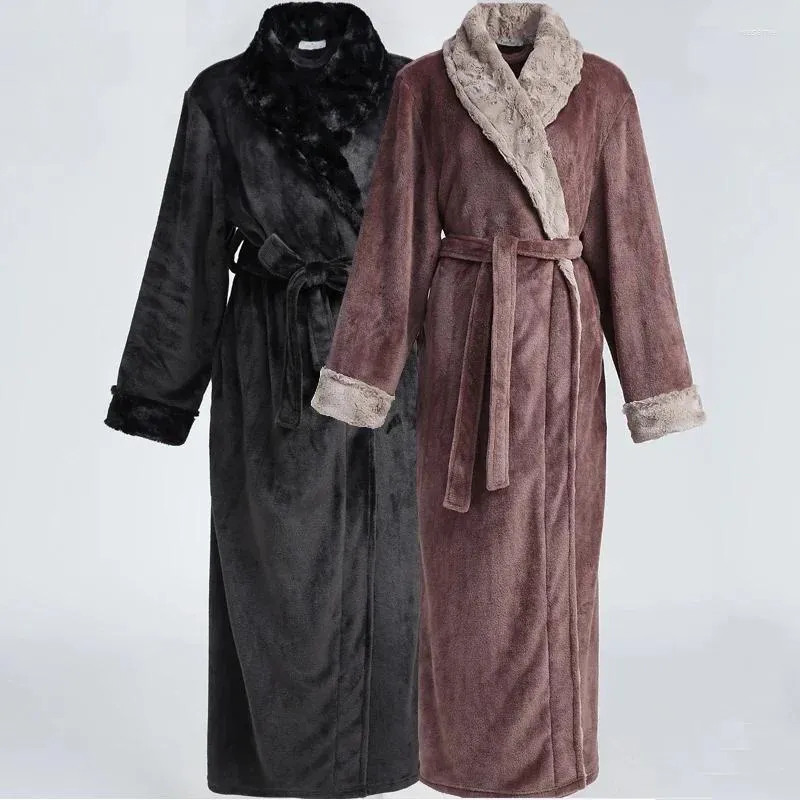 Vêtements de nuit pour hommes Hommes Fourrure Plus Taille Extra Long Thermique Flanelle Peignoir Hommes Hiver Chaud Kimono Peignoir Mâle Robes De Nuit Femmes Robe De Chambre