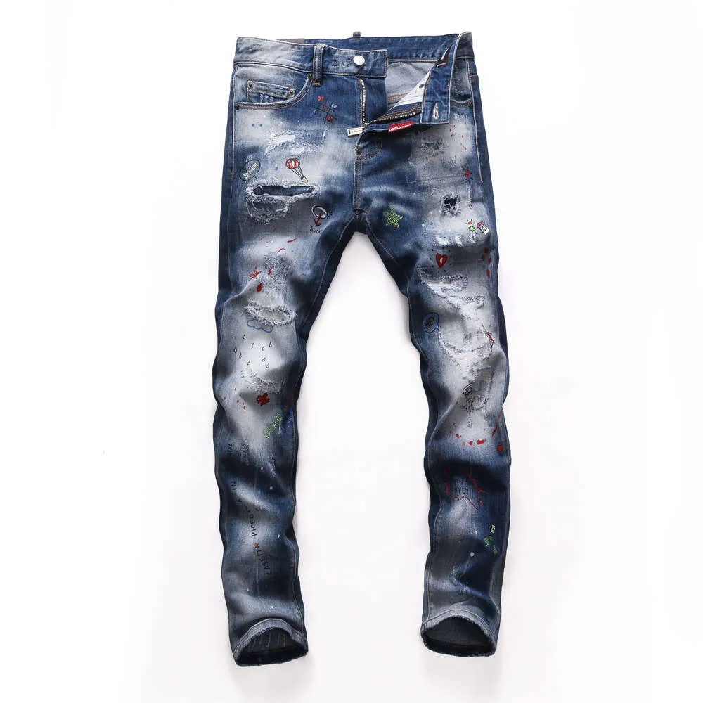 Dsquared2 Jeans Jeans Blau verwaschen Niedrige Taille und kleine Füße Nachtclub Stickerei Qualität D2 Jeans Hosen Herren