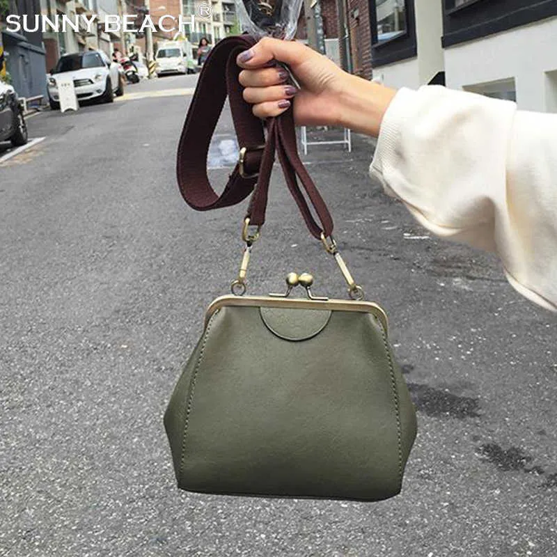 Evening Bags Retro Army Green Wide Strap Bags Women Shoulder Bags Crossbody Handbag PU Leather Allmatch Bag Korean Japan Style J230419