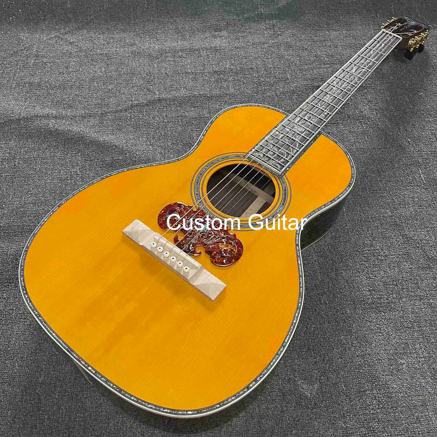 39 Inch OOO Body Solid Spruce Top Solid Rosewood Back Side Abalone Binding Acoustic Guitar Flamed Maple Bridge Accept Guitar, Amp etc OEM