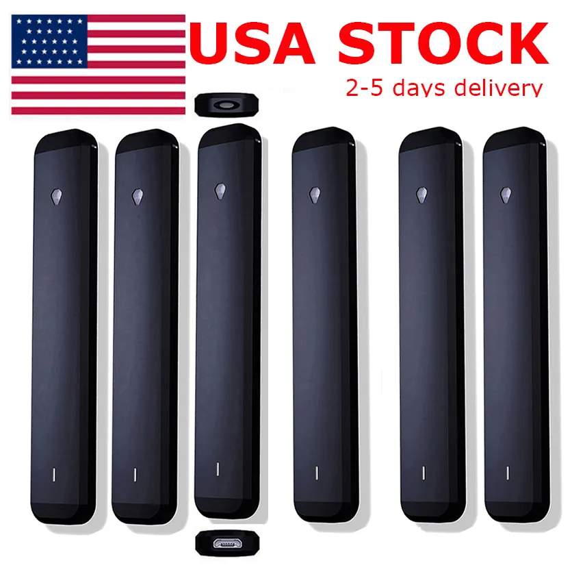 USA STOCK Penna Vape usa e getta 1 ml Pod per sigaretta elettronica Carrelli per olio denso Penne piatte vuote USB ricaricabile Batteria 280 mAh Vaporizzatore a spirale in ceramica D9 Penna nera Campione 50 pezzi / lotto