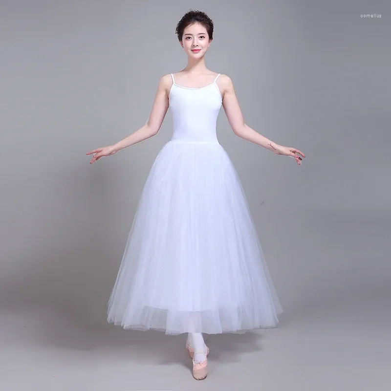 Scen Wear Slip Ballet Dress Vuxen Mid-Längd Utför träningsdräkt White Professional