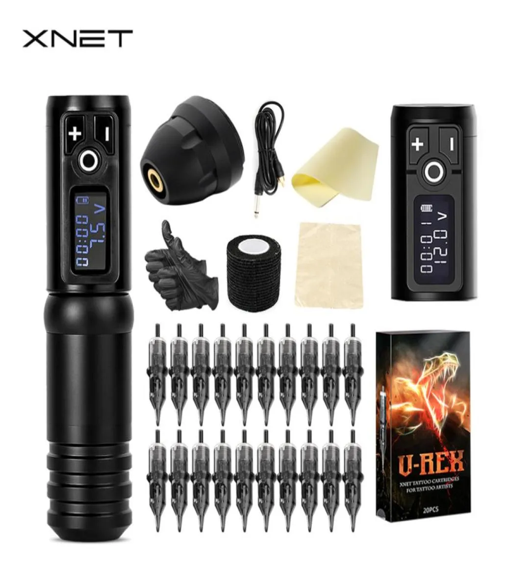 Xnet Flash Wireless Tattoo Machine Kit بطارية القلم المحمولة محرك محرك LED رقمي معدات الوشم مع الخرطوشة 21960046