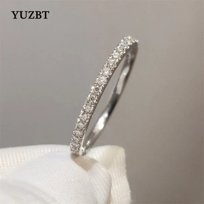 Anneaux de mariage YUZBT 9K 10K or blanc taille brillant 0,3 carats testeur de diamant passé D couleur bague de fiançailles style coréen bijoux 231118