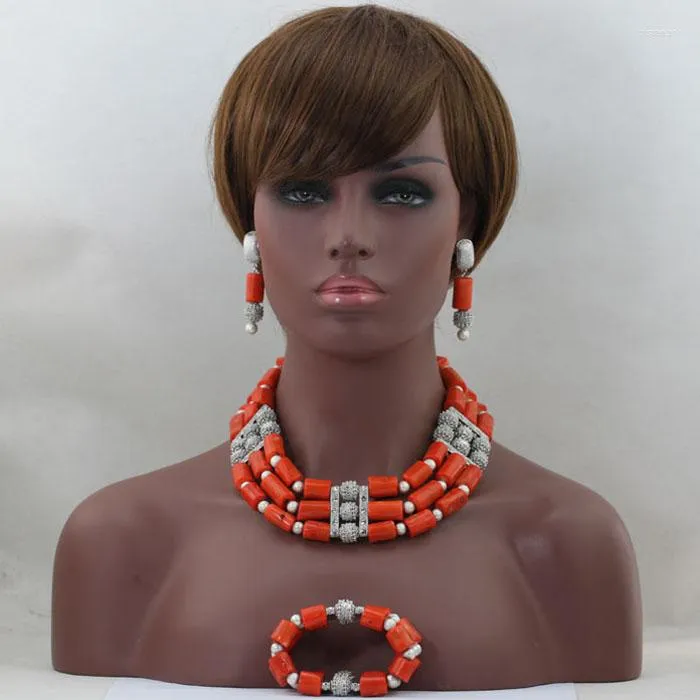 Halsband örhängen set trendiga korallpärlor brud afrikansk nigeriansk bröllop för kvinnor smycken choker abl465