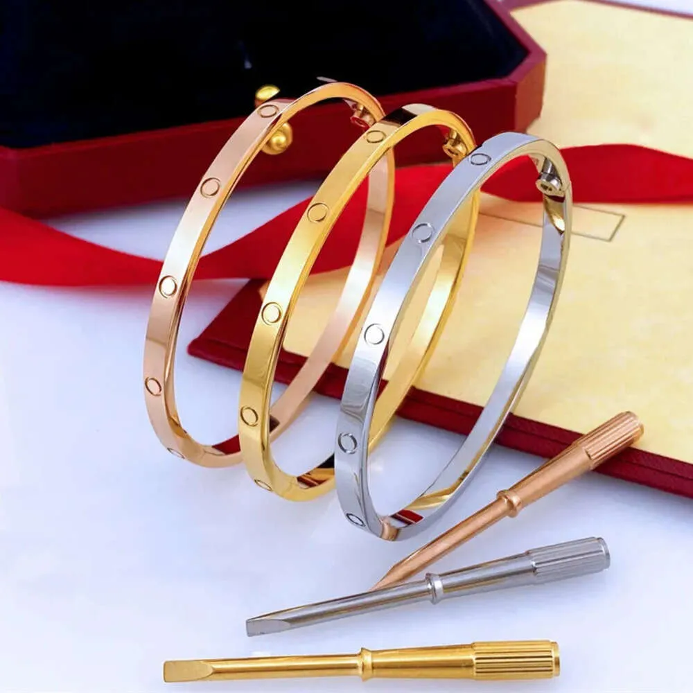 designer 4mm bijoux de luxe bracelet for women men cuff gold Bangle Women Men Titanium Steel Bracelets Gold Silver Rose Fashion Luxury Jewelry size 16 17 18 19cm