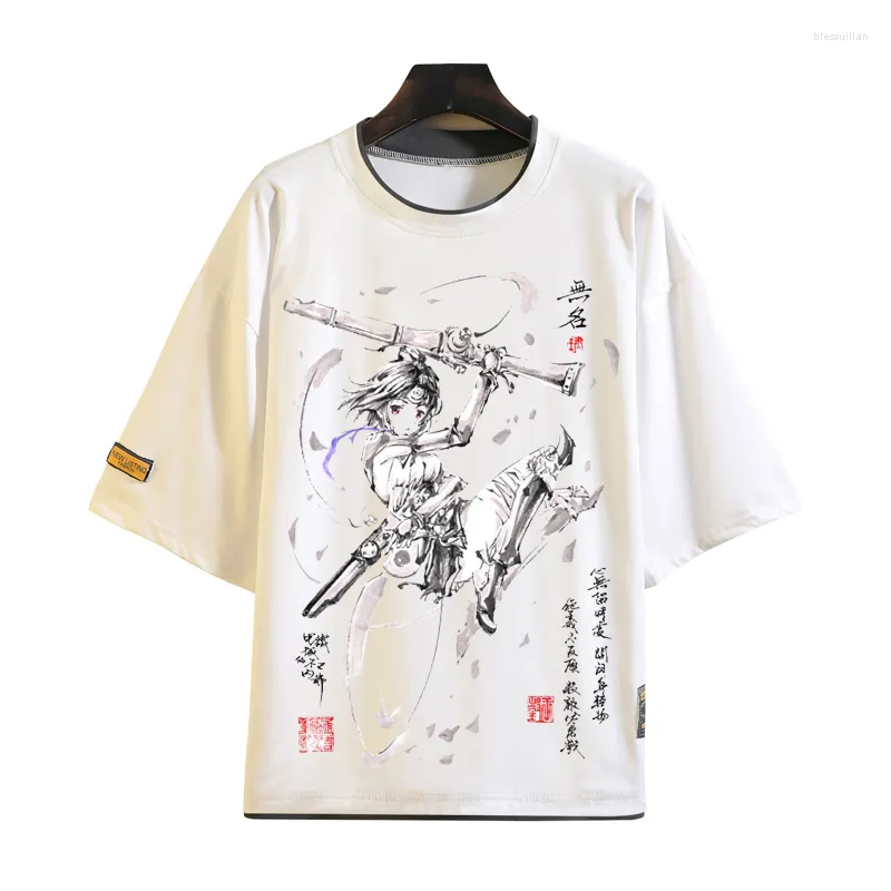 Camisetas masculinas Anime Kabaneri do Iron White Shirt Thread Pintura de T-shirt Tops casuais