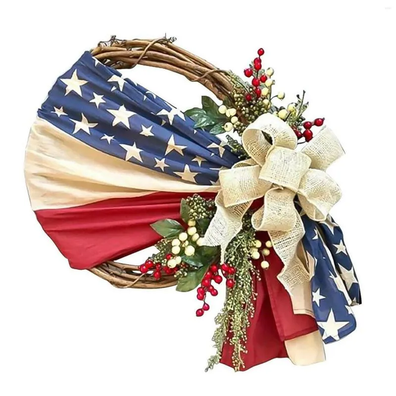 Dekorativa blommor Front Porch Decorations Outdoor Welcome Lights For Windows American Independence Day Flag Wreath Home Decoration Scene