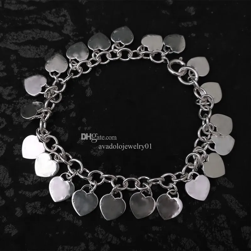Sterling silver multi hearts card bracelet classic Designer jewerly T Return fashion love tags full hearts bracelet for women Girls Valentine's Day blue gift box