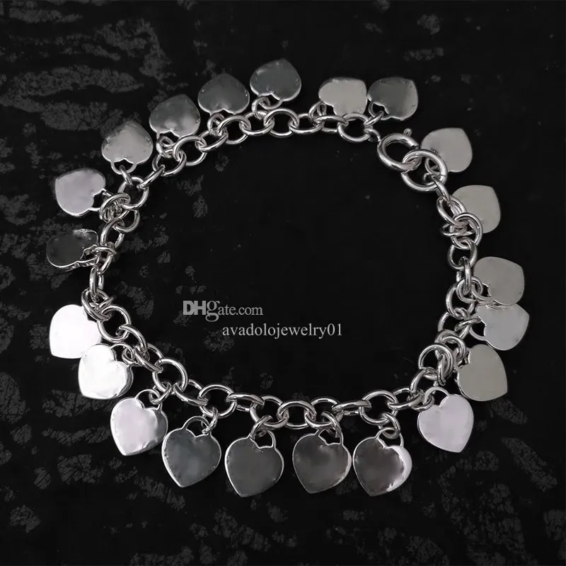 Bracelet multi-cartes en argent sterling classique Designer jewerly T Return fashion love tags full hearts bracelet for women Girls Valentine's Day blue gift box