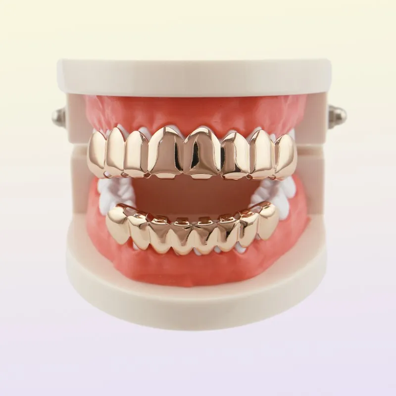 Hiphop Grill JewelryClassic Smooth Gold Sier Rose Glated Teeth Grillz Top Bottom Faux Dental Tooth Braces Grills Men Lady Hip Hop 8255491