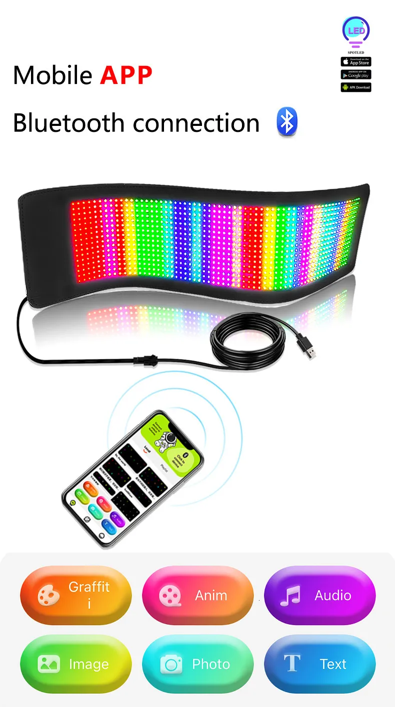 LED Display Auto LED Display Zeichen LED Soft Screen RGB Faltbares  Bluetooth APP Programmierbares Message Board Für Auto Heckscheibe  Werbeleuchte 230420 Von Zhong04, 37,64 €