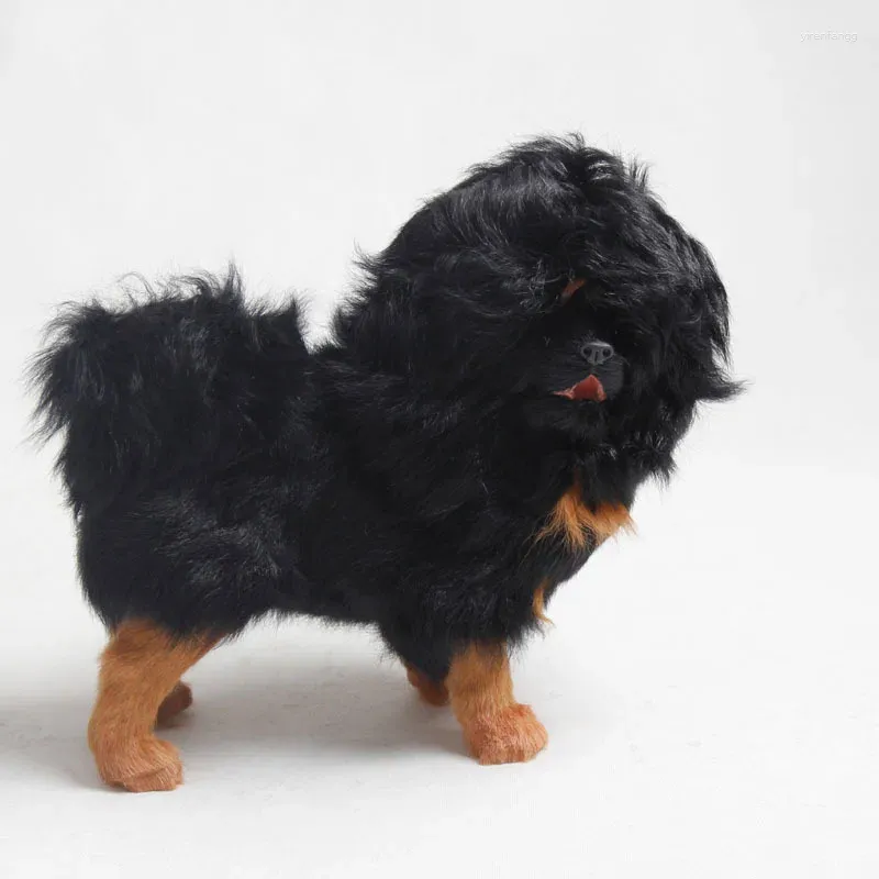 Dekorativa figurer Creative Real Life Black Dog Model Plasticfurs Tibetan Mastiff Gift 28x25cm XF2816