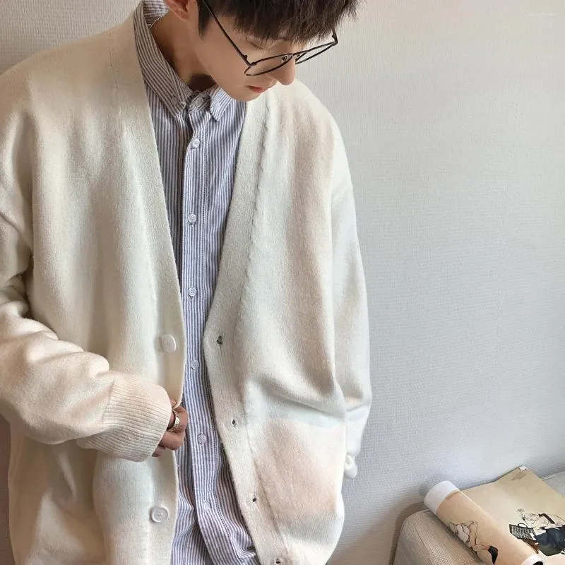 Men's Sweaters Men Cardigan Autumn Male Outwear Mens V-neck Argyle Japanese Trendy All-match Casual Oversized Loose Sweater